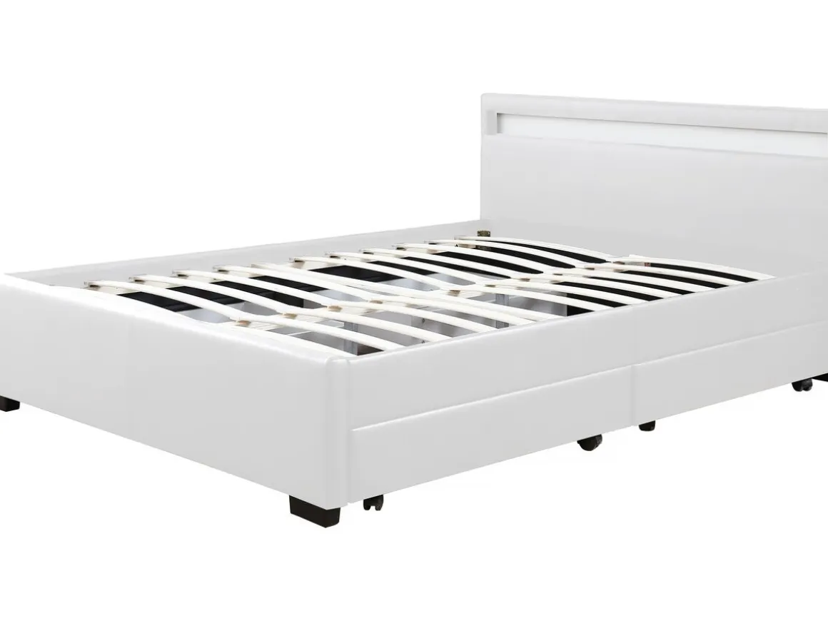 Lit LED avec 4 tiroirs "Nico" - 160 × 200 cm - Blanc