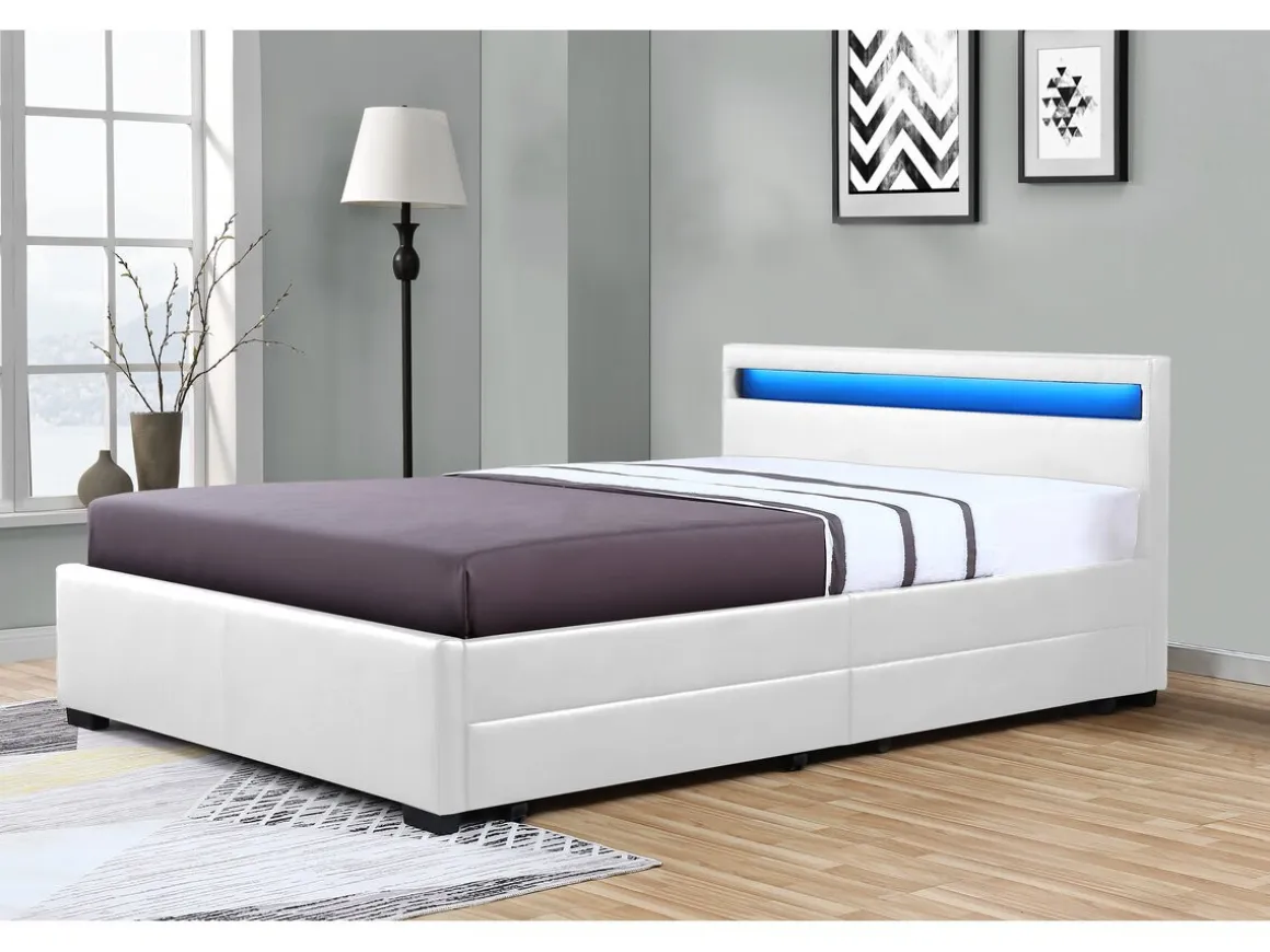 Lit LED avec 4 tiroirs "Nico" - 160 × 200 cm - Blanc