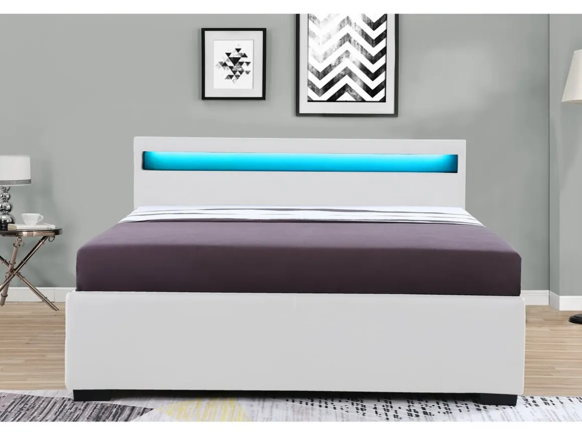 Lit LED avec 4 tiroirs "Nico" - 160 × 200 cm - Blanc