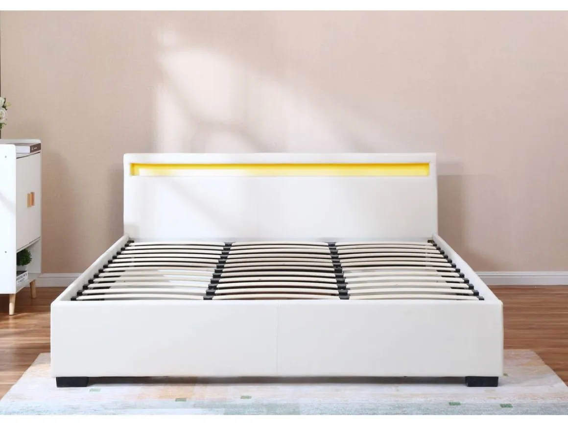 LIT LED double avec 4 tiroirs "Nico" - 180 x 200 cm - Blanc