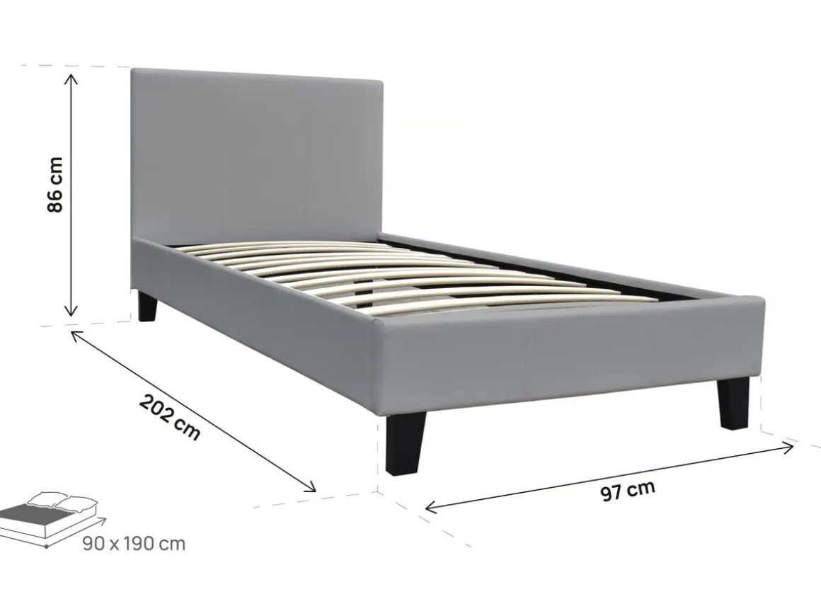 Lit "Lina" - 90 x 190 cm - Gris clair