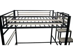 Lit mezzanine en métal avec escalier "LENA" - 140 x 190 cm - Noir
