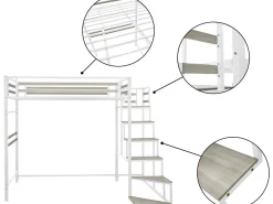 Lit mezzanine en métal avec escalier