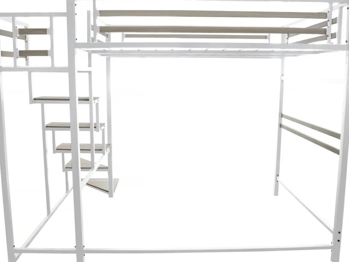 Lit mezzanine en métal avec escalier "LENA" - 140 x 190 cm - Blanc