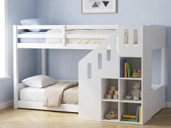 Lit superposé en bois avec escalier et rangements 