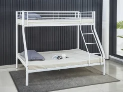 Lit superposé en métal "Leo" Sommiers inclus - 90/140 x 190 cm - Blanc