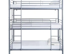 Lit superposé en métal triple "HAVIN" - 90 x 190 cm - Gris