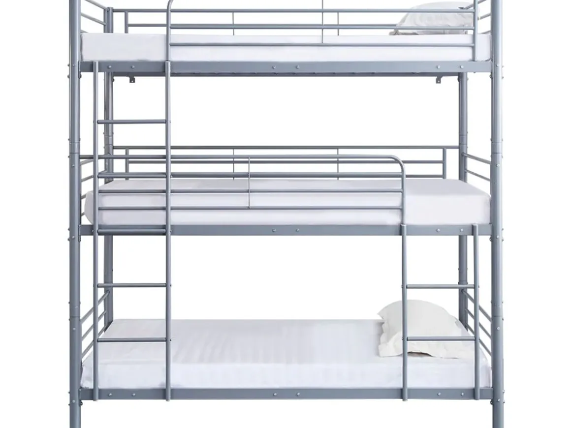 Lit superposé en métal triple "HAVIN" - 90 x 190 cm - Gris