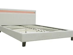 Lit tissu bouclette avec LED "Maria" 140x190cm - Crème