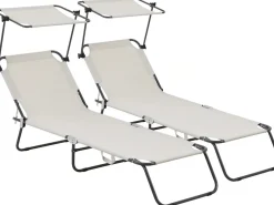 Lot de 2 bain de soleil pliable "Lazy" - Avec pare soleil - Beige