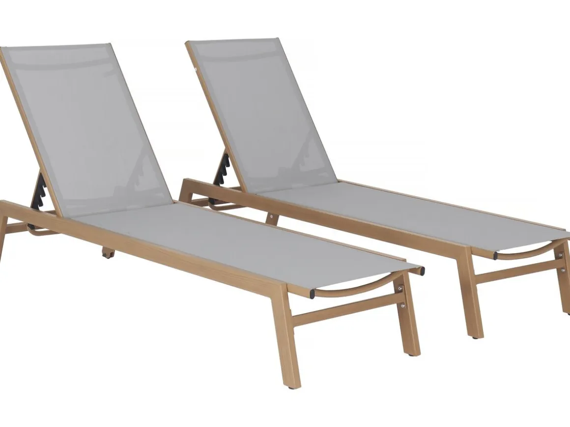 Lot de 2 bains de soleil en aluminium imitation bois "Elysia" - Gris clair