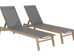 Lot de 2 bains de soleil en aluminium imitation bois 