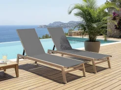 Lot de 2 bains de soleil en aluminium imitation bois 