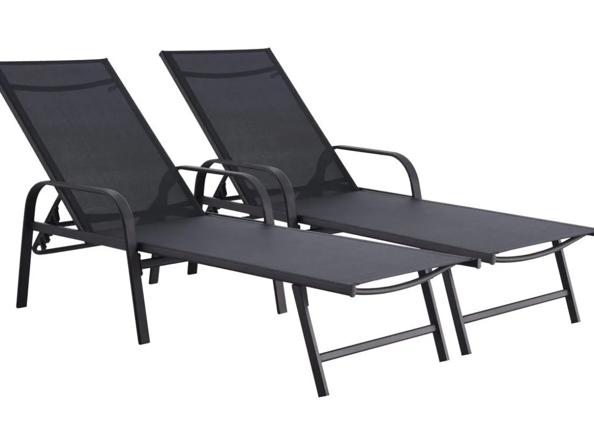 Lot de 2 Bains de soleil en métal avec accoudoirs "Farniente" - Noir