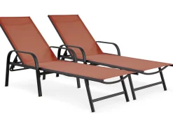 Lot de 2 bains de soleil en métal avec accoudoirs "Farniente"- Terracotta