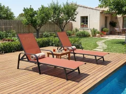 Lot de 2 bains de soleil en métal avec accoudoirs 