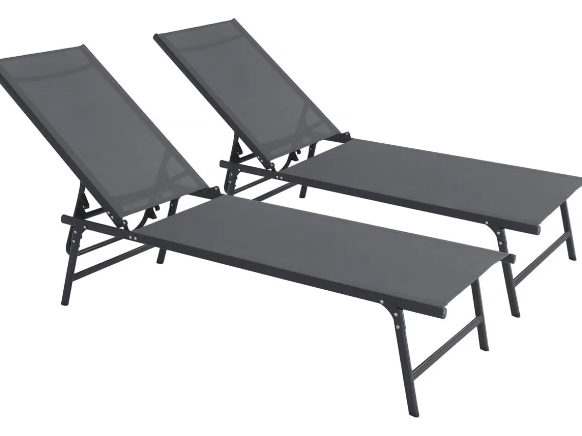 Lot de 2 bains de soleil en métal "Sublima" - 180 x 54 x 104 cm - Anthracite