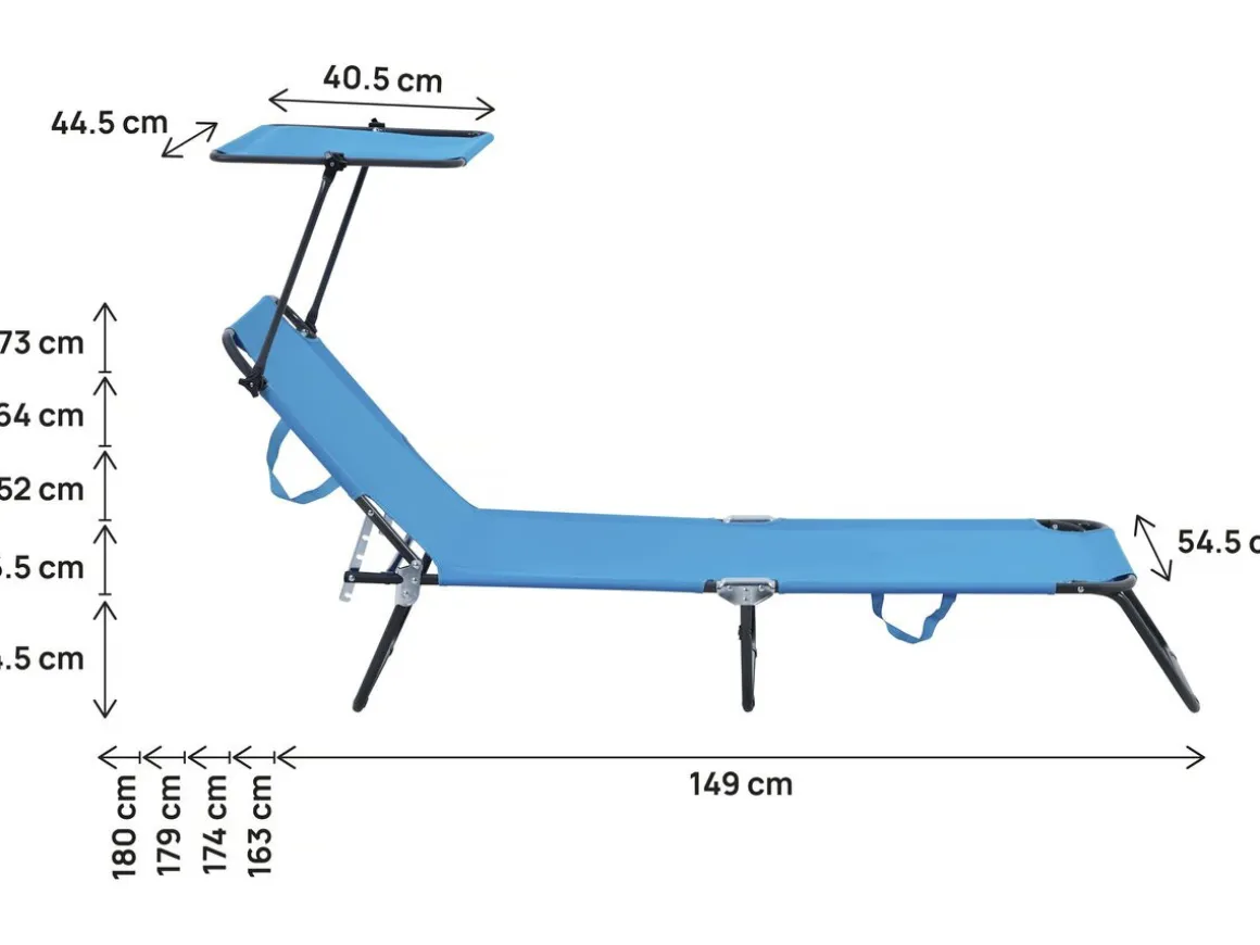 Lot de 2 bains de soleil pliable "Lazy" - Avec pare soleil - Bleu