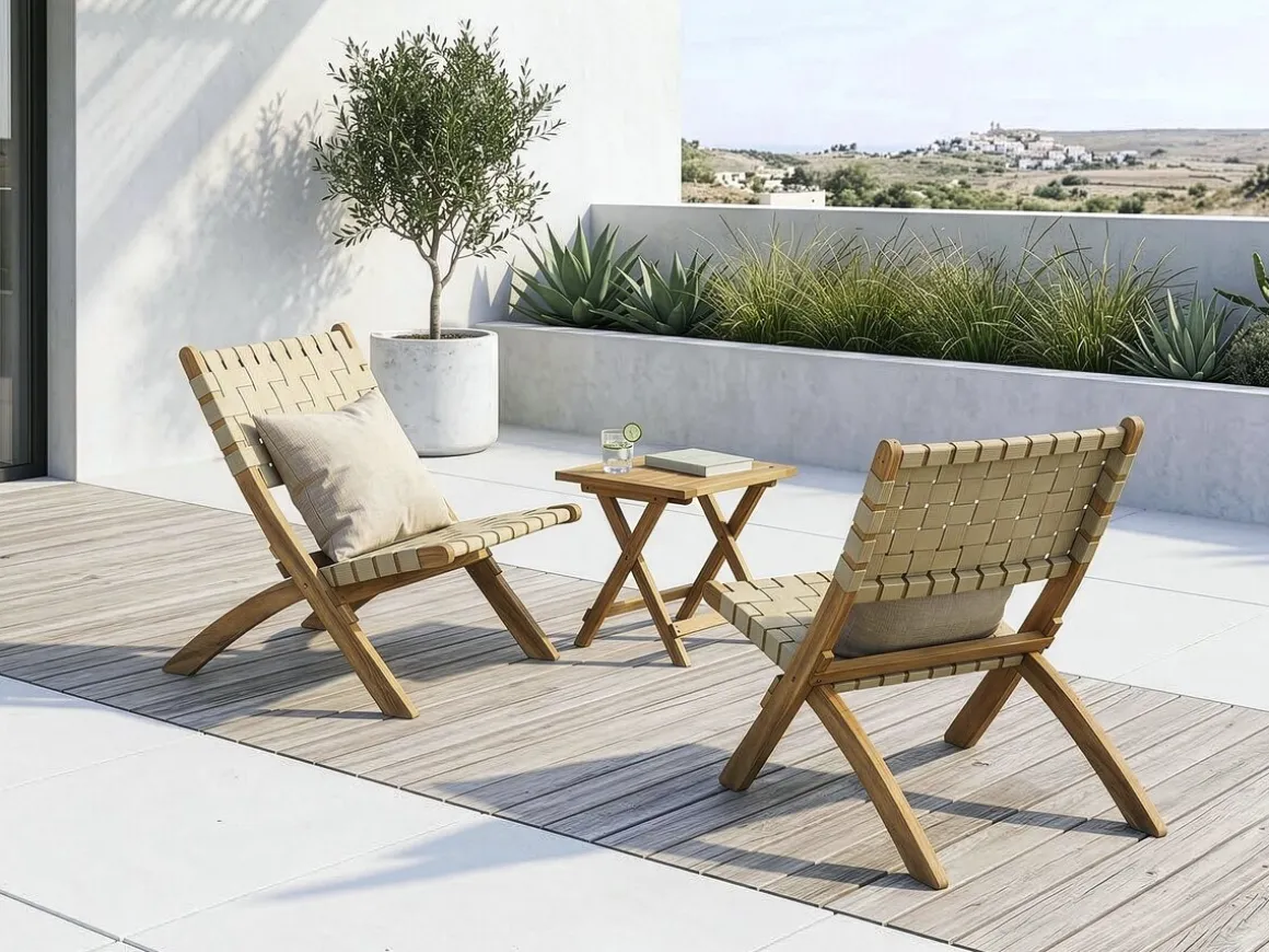 Lot de 2 chaises de jardin en bois "Hanoi" - Beige