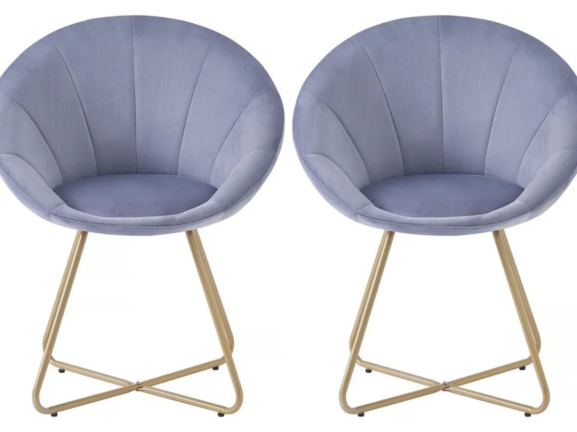 Lot de 2 chaises de la salle a manger en velours "Rosalie" - Gris