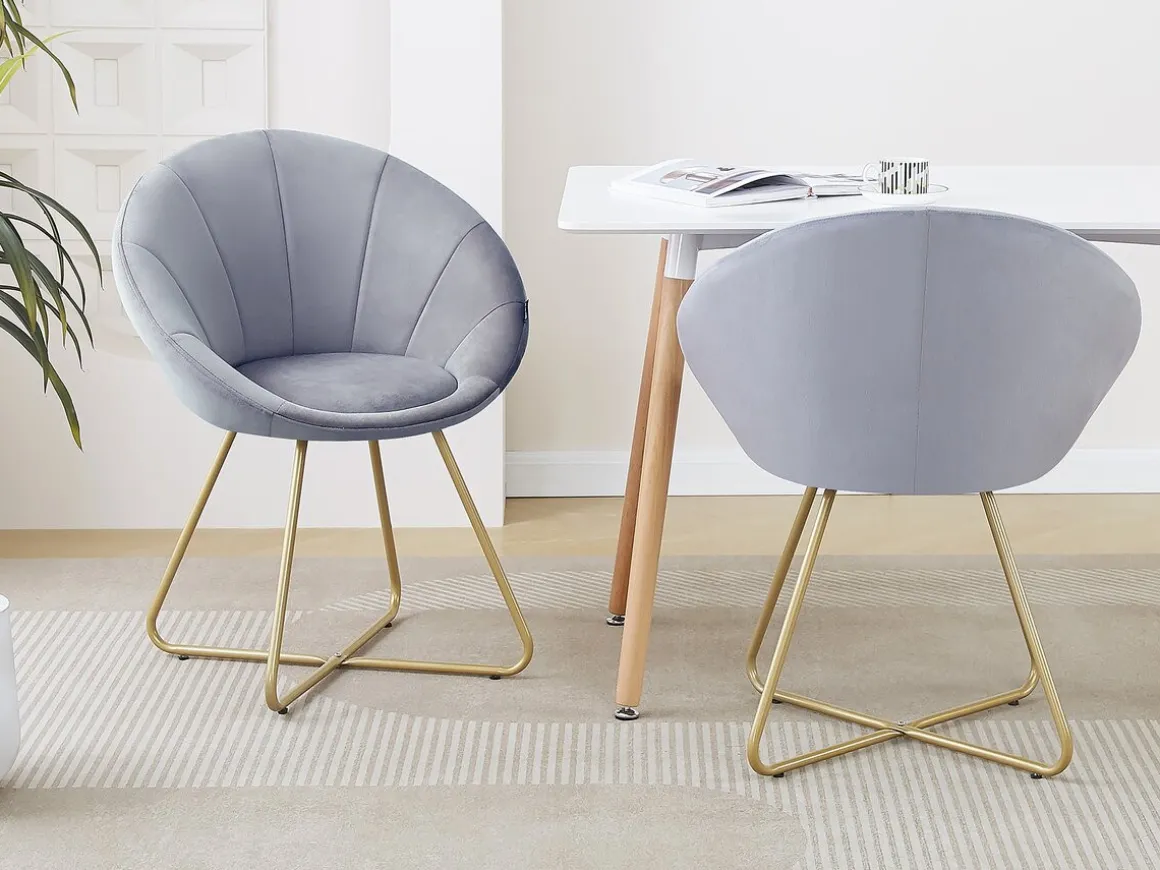 Lot de 2 chaises de la salle a manger en velours "Rosalie" - Gris