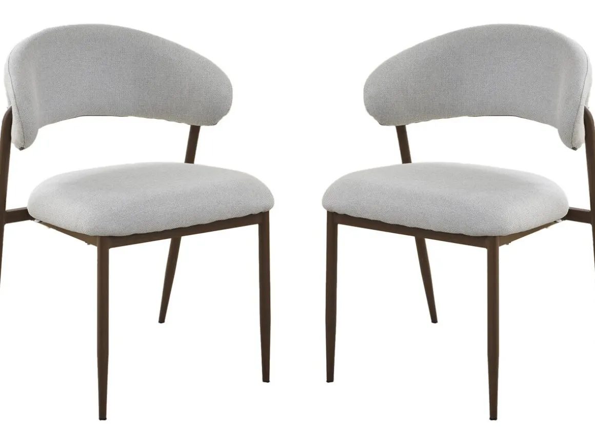 Lot de 2 chaises de salle à manger en tissu et métal "Edena" - Gris clair