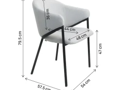Lot de 2 chaises de salle à manger en tissu et métal