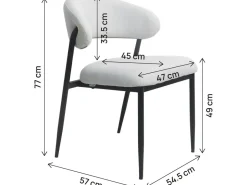 Lot de 2 chaises de salle à manger en tissu et métal "Edena" - Gris clair