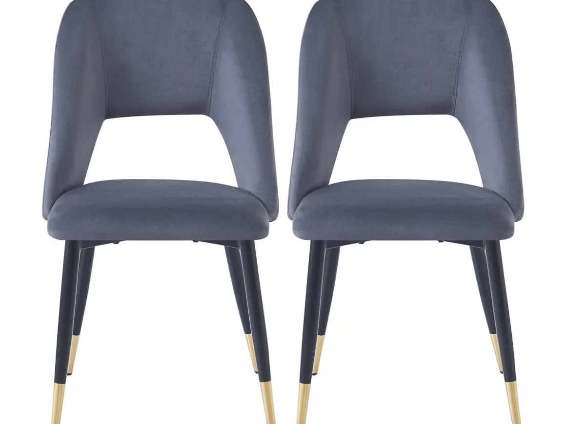 Lot de 2 chaises en velours "Coralie" - Gris