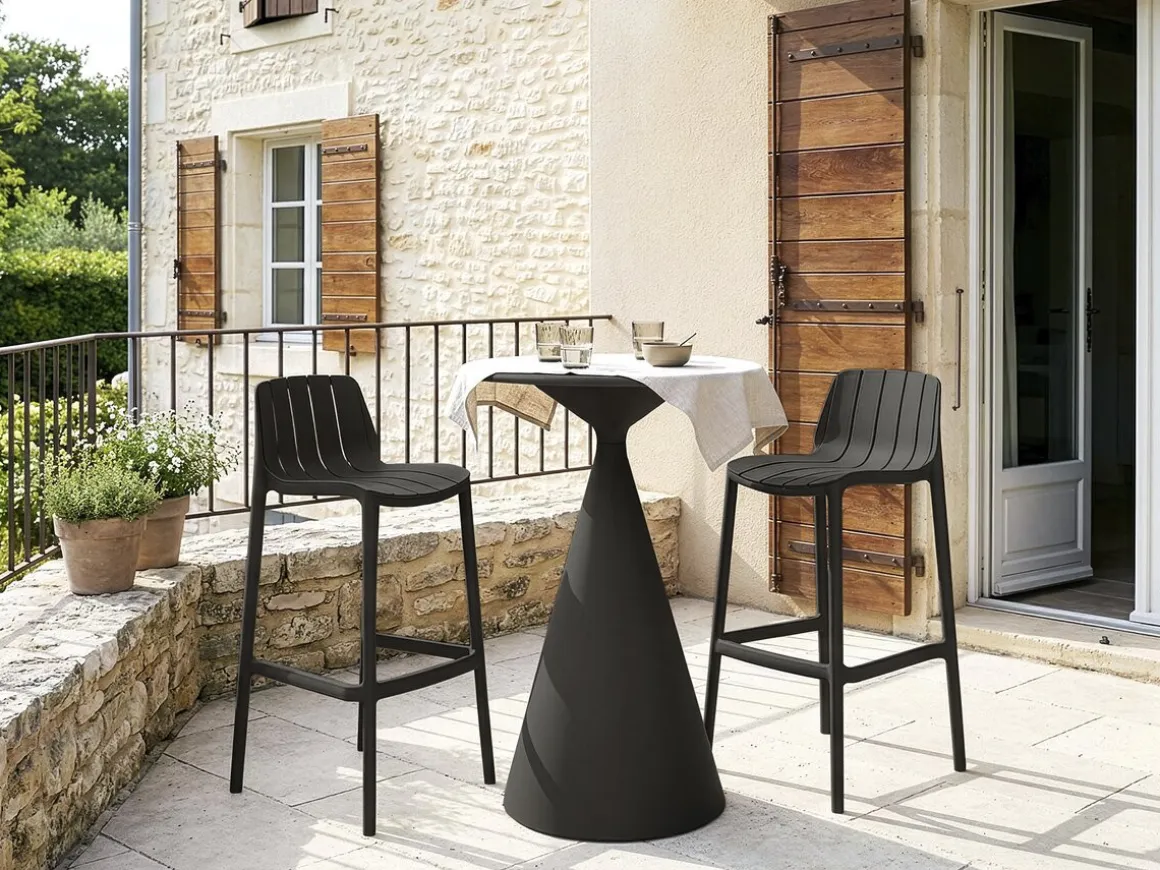 Lot de 2 chaises hautes de jardin empilable "Vaena" - Noir