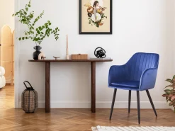 Lot de 2 chaises "Velma" en velours avec accoudoirs - Bleu