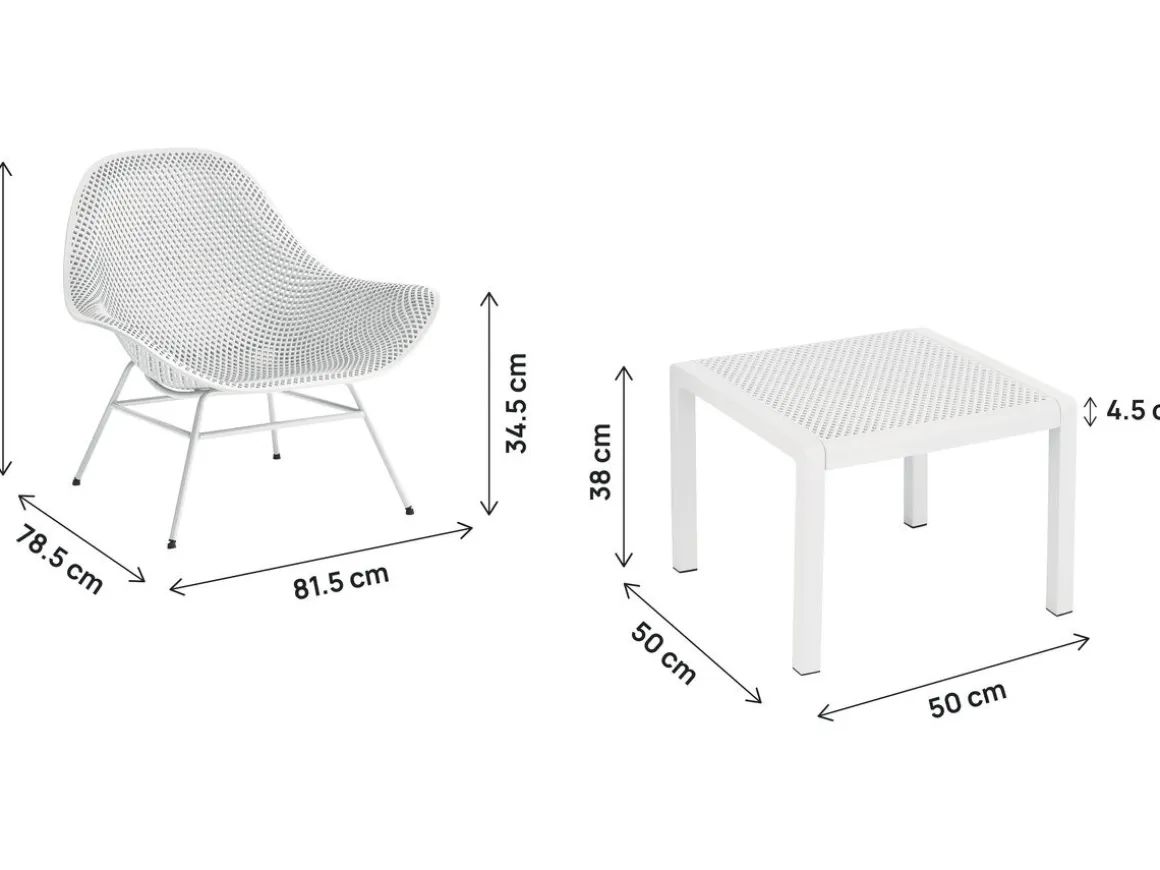 Lot de 2 fauteuils de jardin avec table basse "Soléna" - Blanc