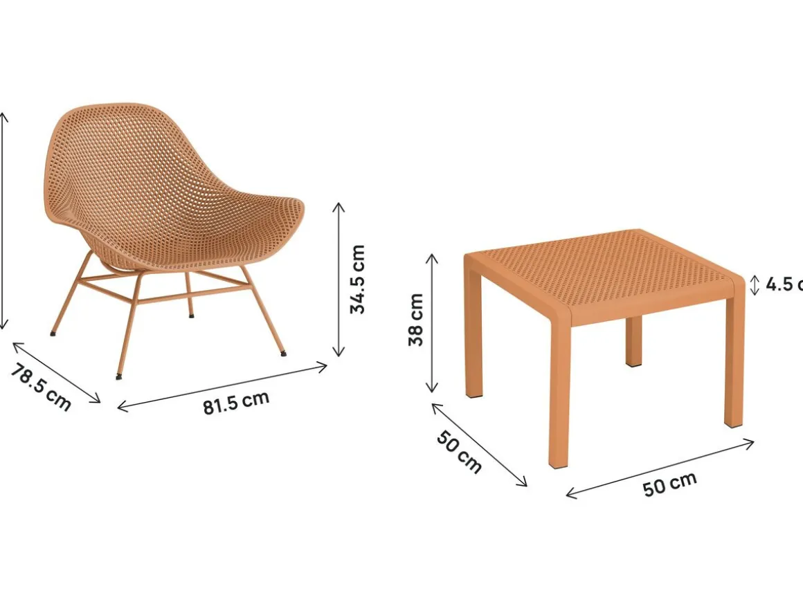 Lot de 2 fauteuils de jardin avec table basse "Soléna" - Orange