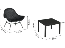 Lot de 2 fauteuils de jardin avec table basse "Soléna" - Noir