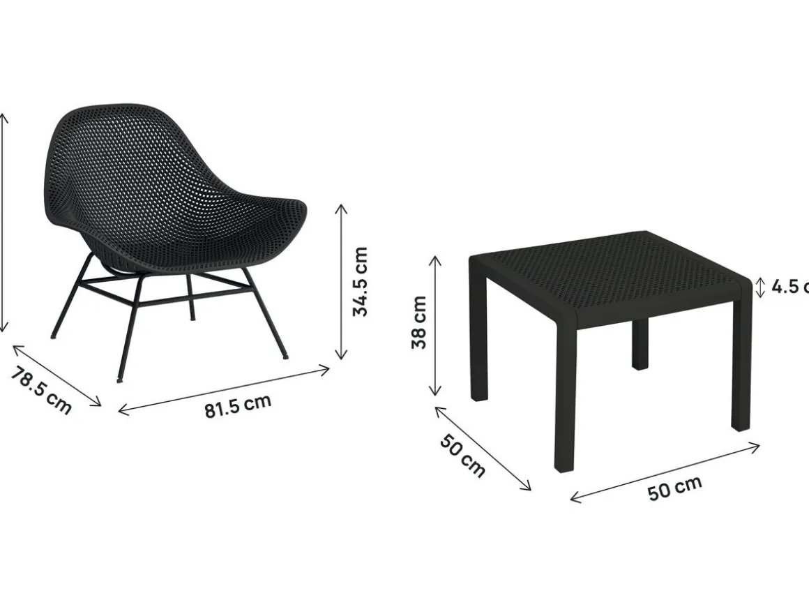 Lot de 2 fauteuils de jardin avec table basse "Soléna" - Noir