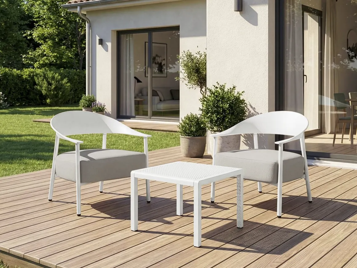 Lot de 2 fauteuils de jardin en plastique et en métal "Céora" - Blanc