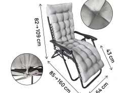 Lot de 2 fauteuils de jardin inclinable zéro gravité avec coussin matelassé "Sintra" - Gris