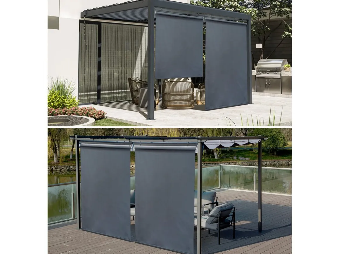 Lot de 2 stores rétractables pergola - 124 x 225 cm - Gris anthracite