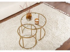 Lot de 2 tables basses en métal "Aurum" - 60 x 60 x 43 cm - Or Transparent