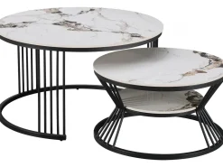 Lot de 2 tables basses gigognes en céramique "Ombre" - 80 x 80 x 45 cm - Blanc