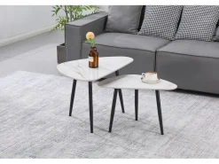 Lot de 2 tables basses gigognes en céramique "Terra" - 49 x 79 x 56 cm - Blanc