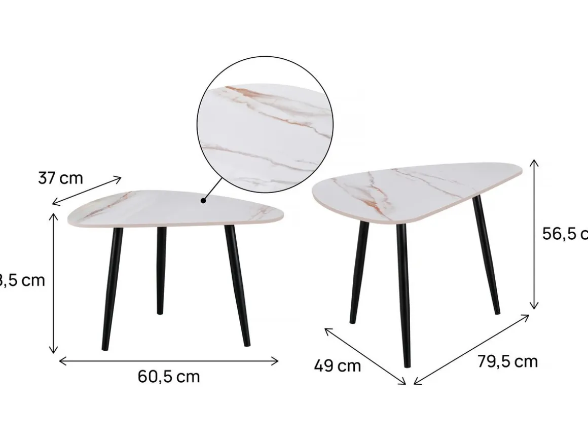 Lot de 2 tables basses gigognes en céramique "Terra" - 49 x 79 x 56 cm - Blanc