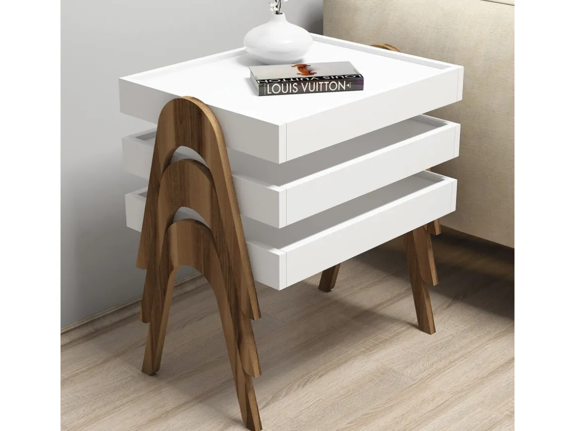 Lot de 3 tables basses gigognes en bois "Roma" - 53 x 40 x 64 cm - Blanc