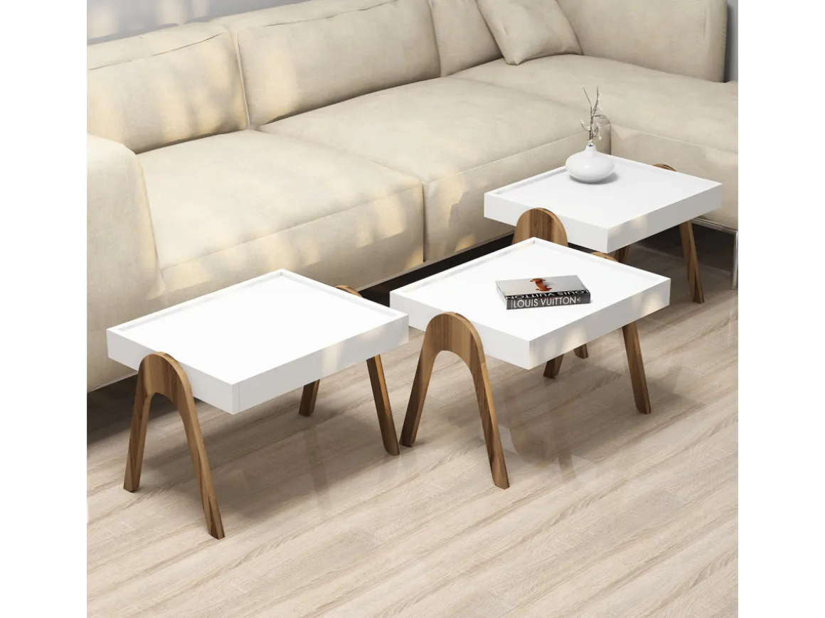 Lot de 3 tables basses gigognes en bois "Roma" - 53 x 40 x 64 cm - Blanc