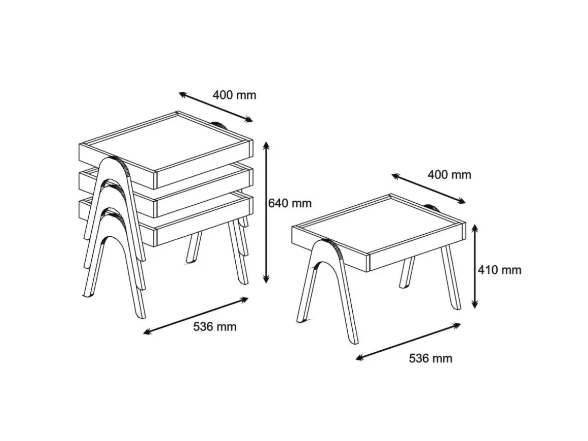 Lot de 3 tables basses gigognes en bois "Roma" - 53 x 40 x 64 cm - Blanc