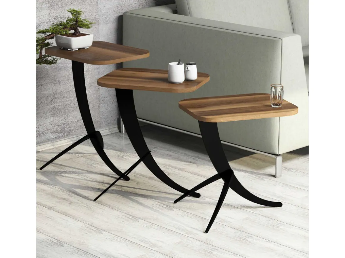 Lot de 3 tables basses gigognes en bois "Pion" - 45 x 35 x 60 cm - Marron