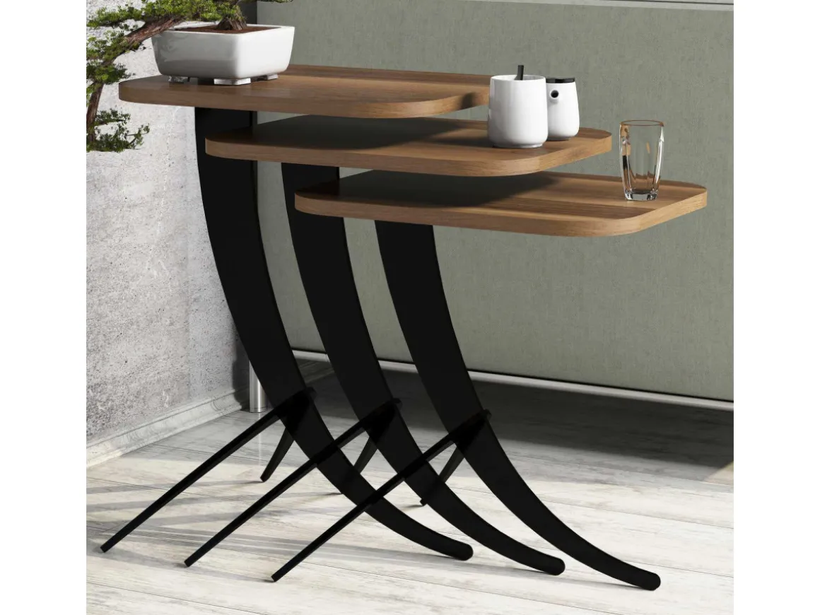 Lot de 3 tables basses gigognes en bois "Pion" - 45 x 35 x 60 cm - Marron