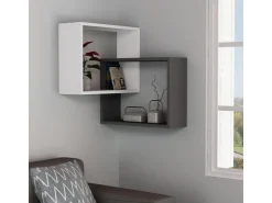 Lot de 2 étagères murales d'angle en bois "Ring" - 68 x 60 x 68 cm - Gris anthracite