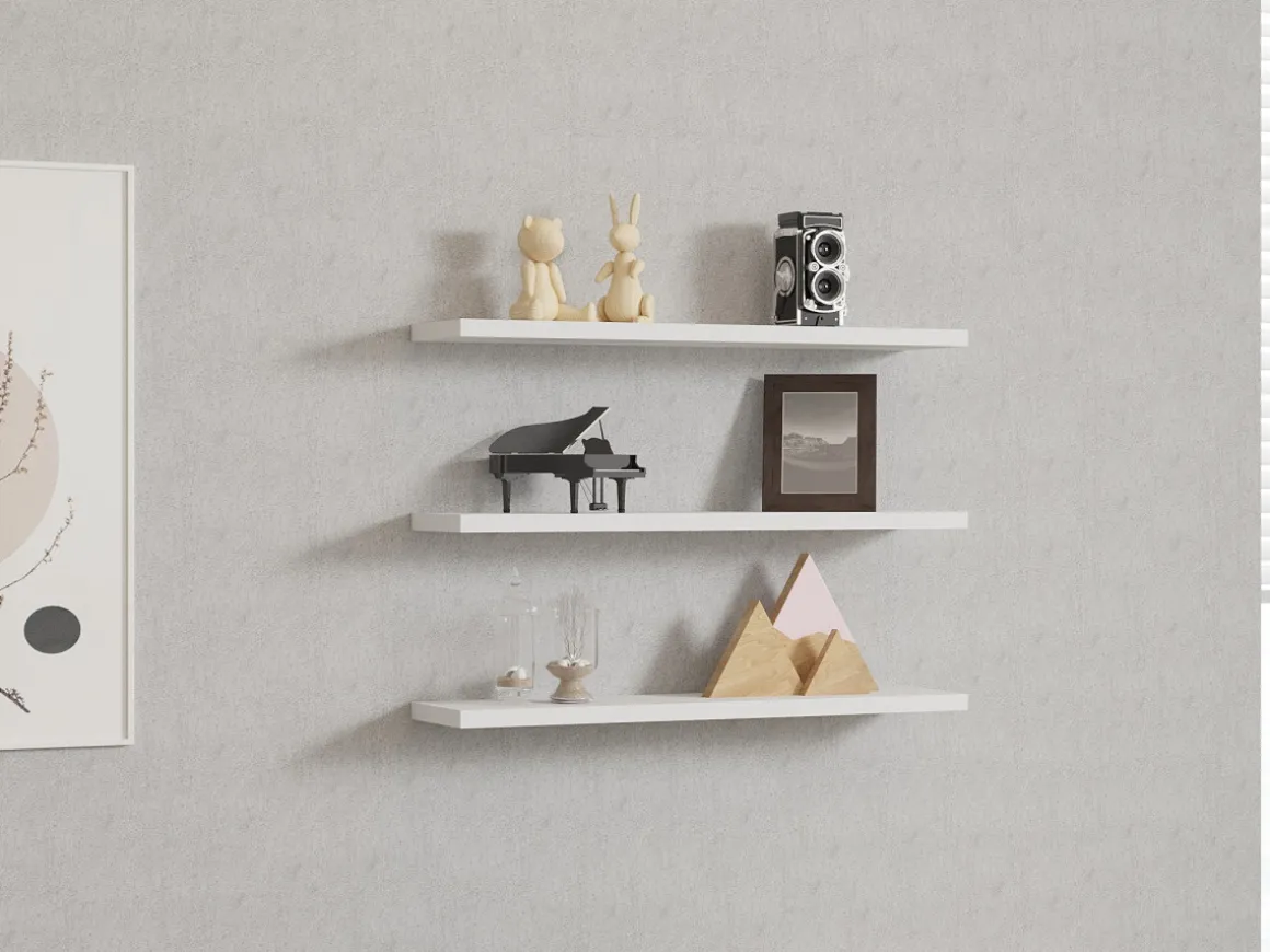 Lot de 3 étagères murales en bois "Boss" - 60 x 1 x 14 cm - Blanc