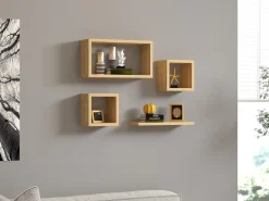 Lot de 4 étagères murales en bois "Babi" - 43 x 15 x 23 cm - Beige
